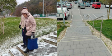 Megépítette a budakeszi Lidl a korlátot a 22-es busz megállójától a szupermarkethez vezető lépcső oldalán